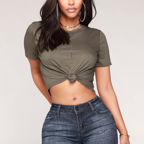 Love You Knot Rib Top - Olive - Picture 1 of 7